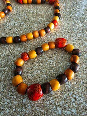 Handmade Wood Bead Necklace Bracelet Set Boho Jewelry
